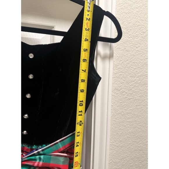 Holiday Party Dress Velvet Taffeta Tartan Plaid Teena Paige Vtg Xmas Jr Sz 7 - Picture 7 of 16